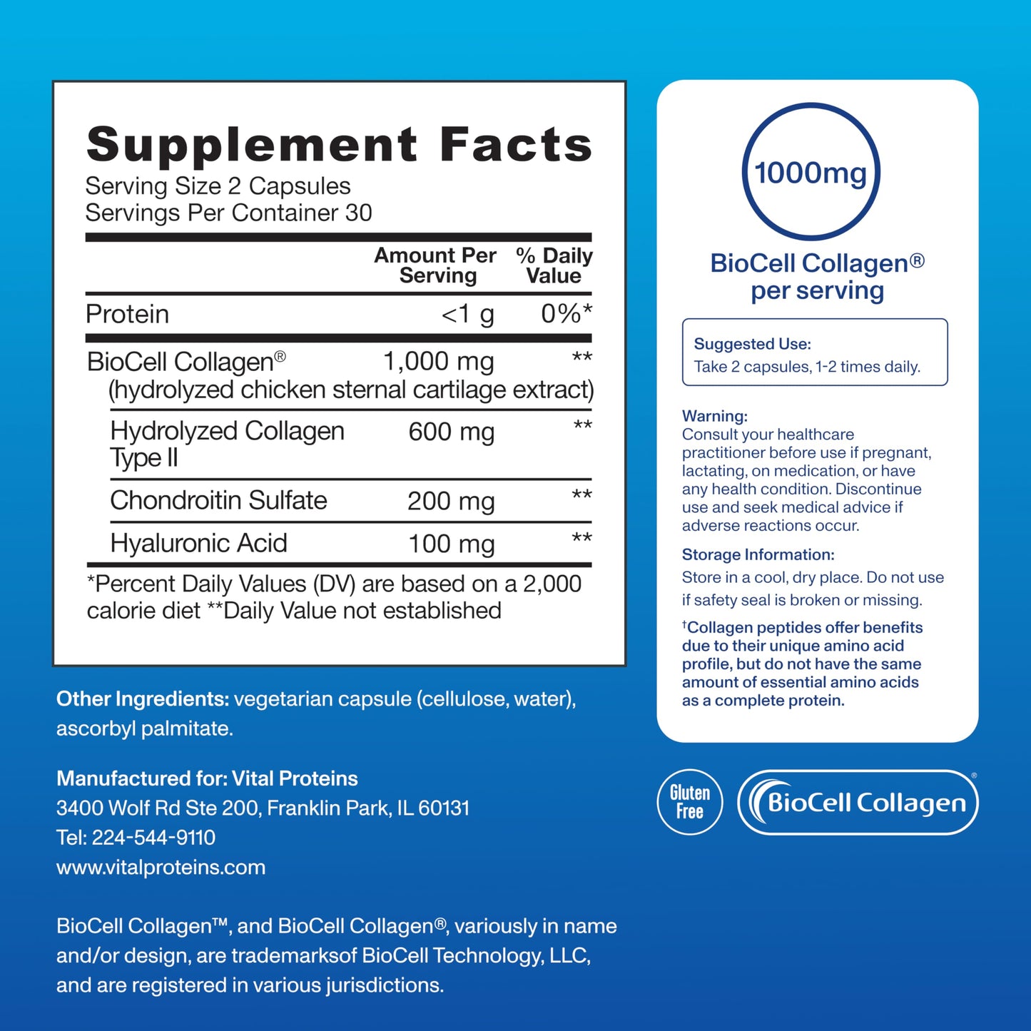 Vital Proteins Enhanced Collagen Complex Capsules with BioCell – Skin & Joints (60 Ct)
