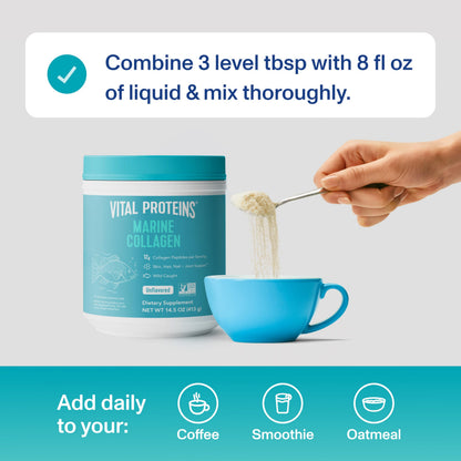 Vital Proteins Marine Collagen Peptides Powder – Skin, Hair, Nails, Joints – Hydrolyzed Collagen, 12g per Serving, 14.5oz Canister