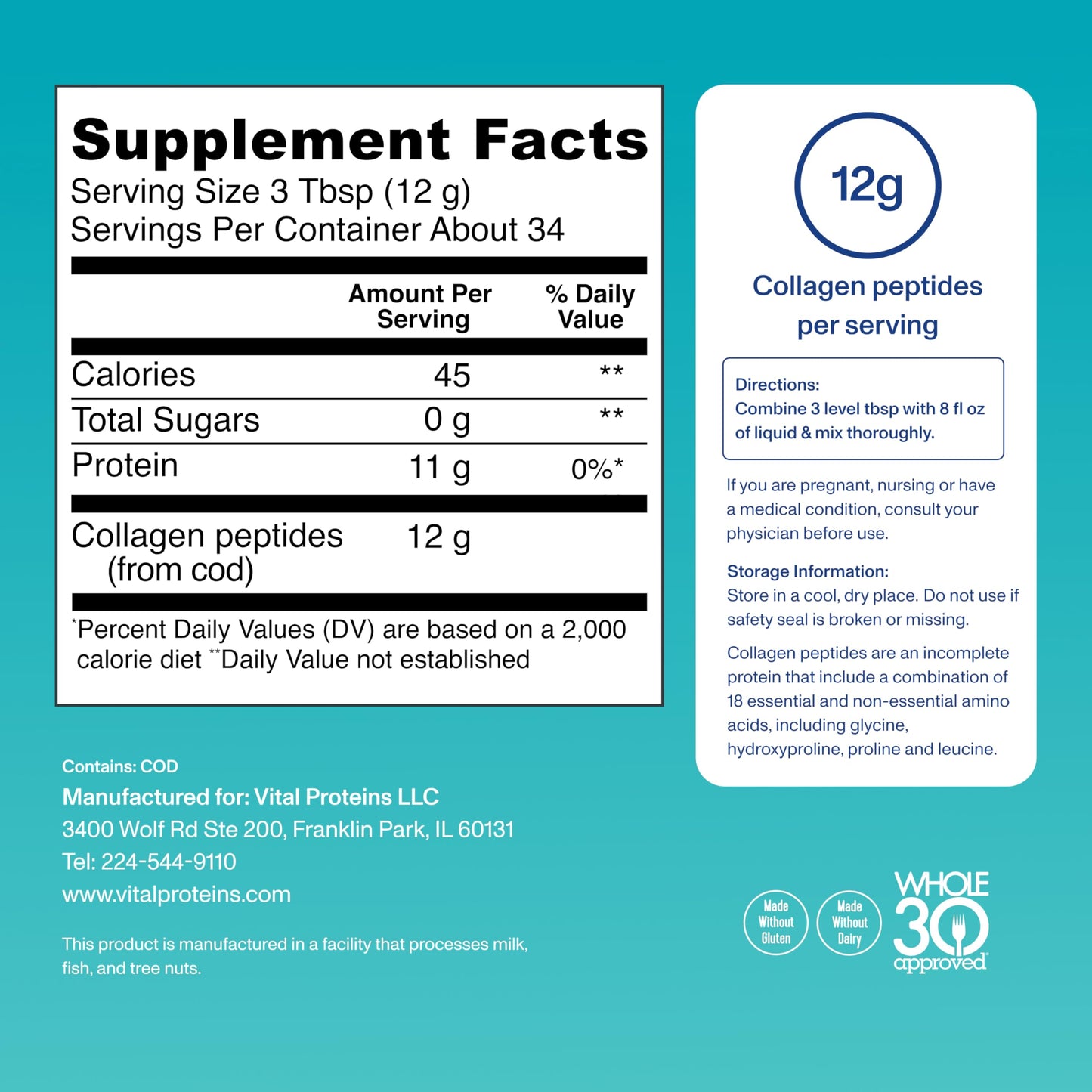Vital Proteins Marine Collagen Peptides Powder – Skin, Hair, Nails, Joints – Hydrolyzed Collagen, 12g per Serving, 14.5oz Canister