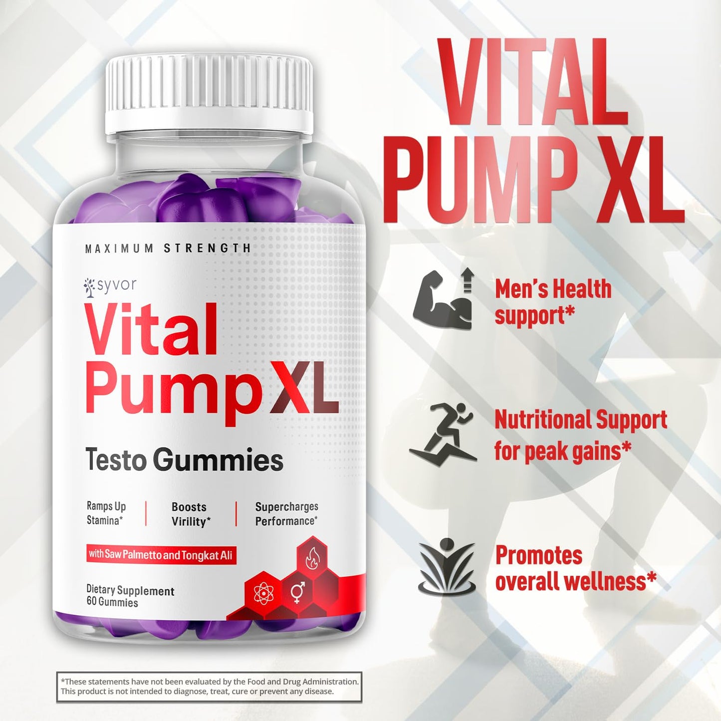 Vital Pump XL Testo Gummies - Official Vital Pump XL Male Performance Gummies (60 Gummies) - All-Natural Formula