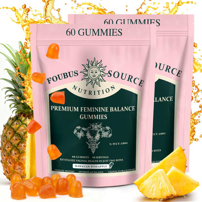 FOUBUS Vital Source Premium Feminine Balance Gummies | 120 Gummies (60 Servings) – Pineapple, Vegan, Gluten-Free