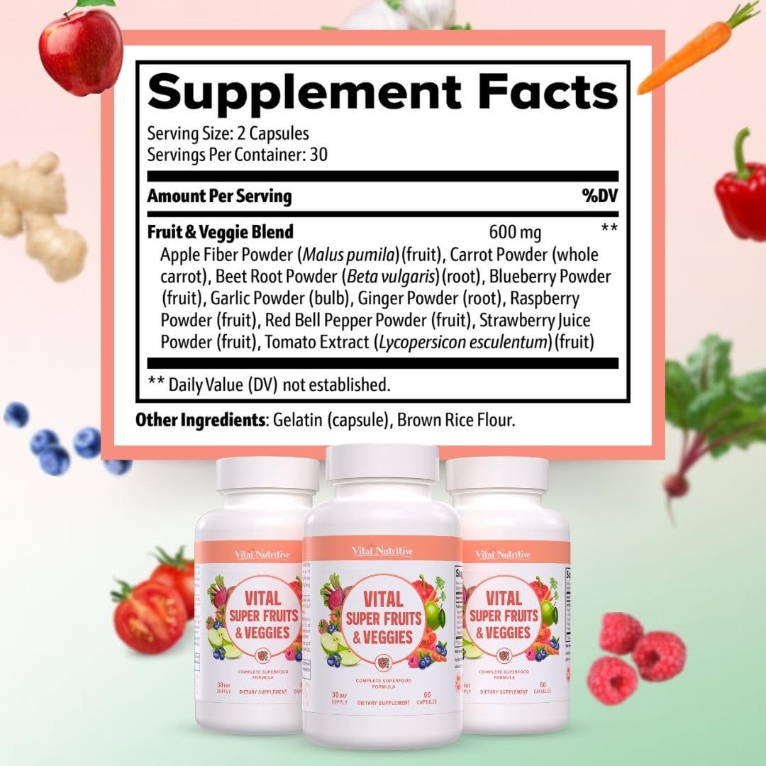 Vital Super Fruits & Veggies – 2-in-1 Daily Capsule for Energy, Immunity & Vitality | Vital Nutritive