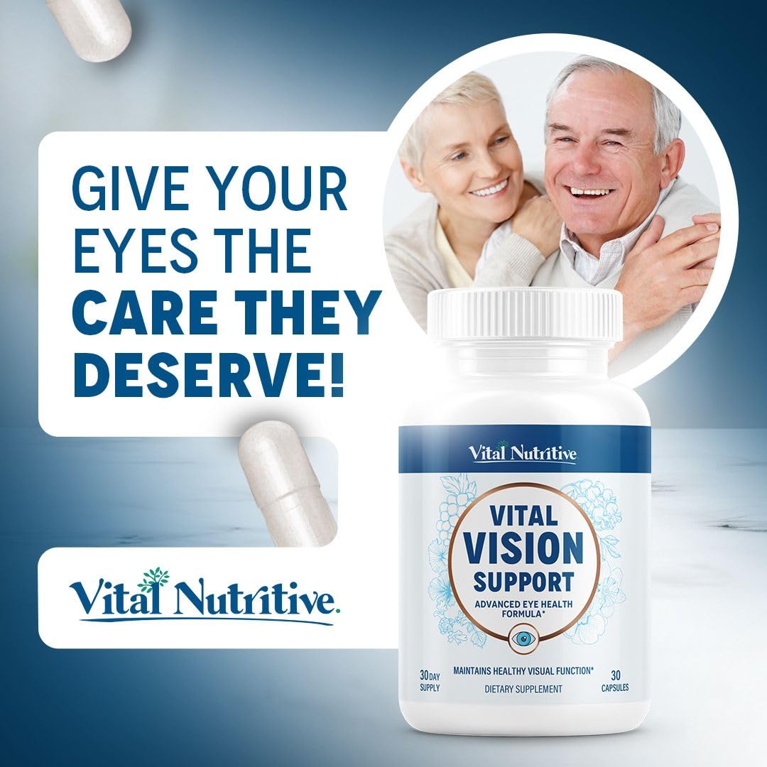 Vital Vision Support – Eye Health Supplement by Vital Nutritive with Vitamin A, Lutein & Antioxidants – 30-Day Serving