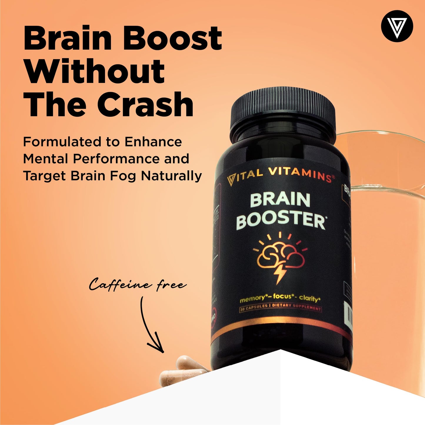 Vital Vitamins Brain Booster (3-Pack) – Memory & Focus Nootropic with Ginkgo, Rhodiola, B12 – Caffeine-Free, 90-Day Supply