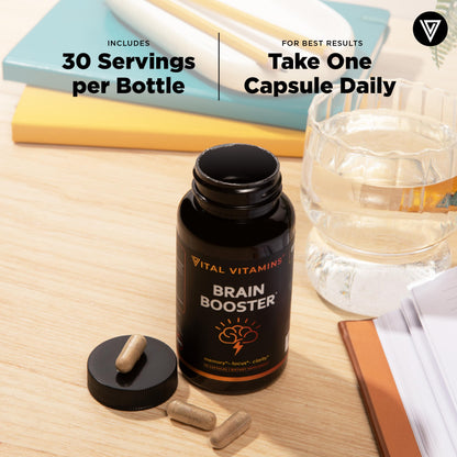Vital Vitamins Brain Booster (3-Pack) – Memory & Focus Nootropic with Ginkgo, Rhodiola, B12 – Caffeine-Free, 90-Day Supply