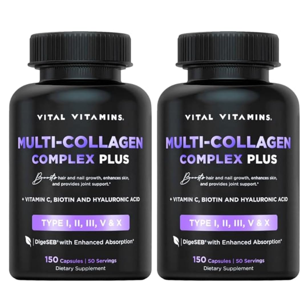 Vital Vitamins Multi Collagen Plus (2-Pack) – Biotin, Hyaluronic Acid & Vitamin C for Hair, Skin, Nails | Type I–X Collagen (Women & Men)