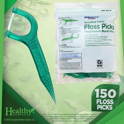 Equate Mint Flossers 150 Count & Vital Volumes Dental Tips Card Bundle | Dental Hygiene