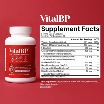 VitalBP - 2 Pack – Supports Normal Blood Pressure with CoQ10, L-Citrulline, K2 & D3 – 60 Capsules