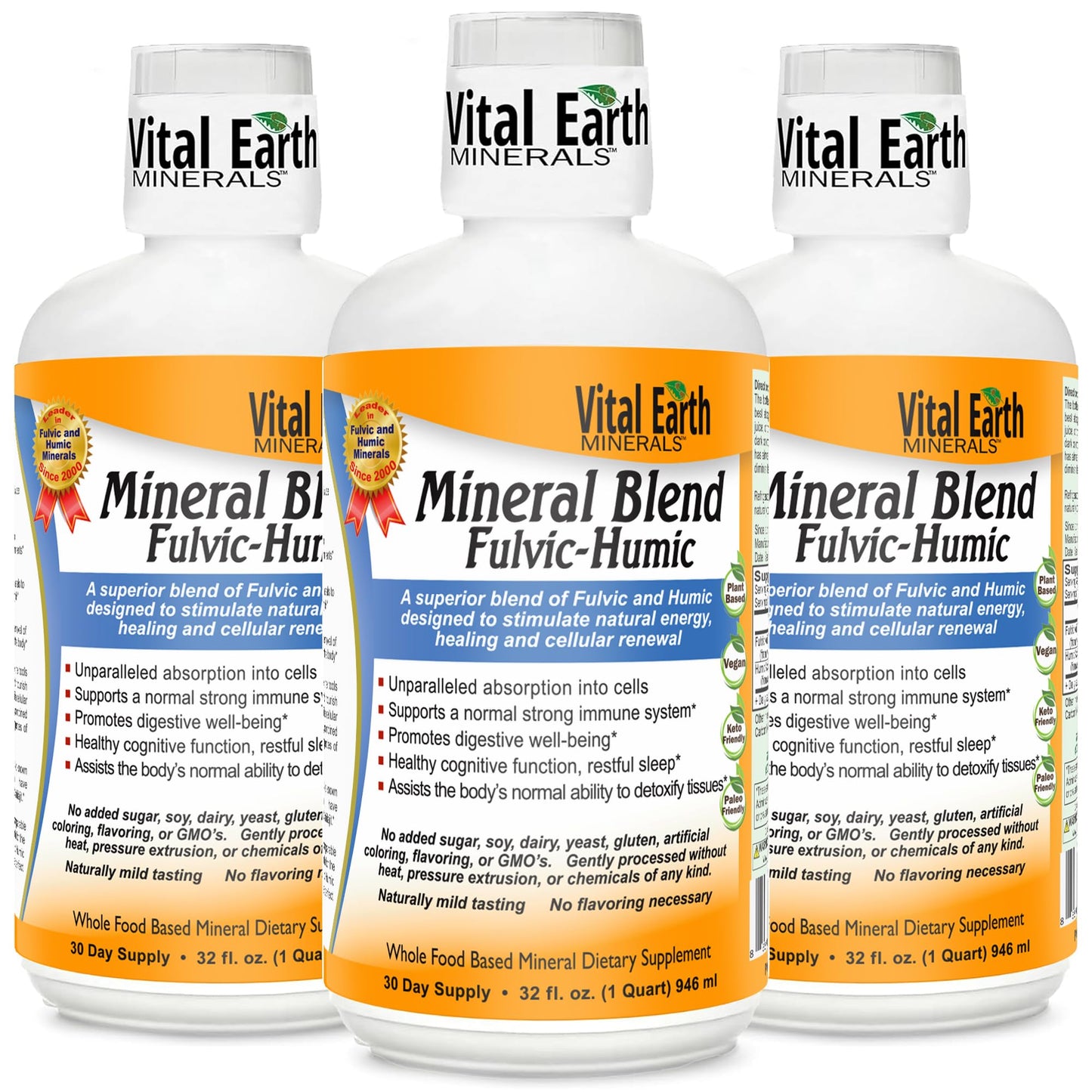Vital Earth Minerals Fulvic Humic Mineral Blend Liquid 3-Pack – 70+ Trace Minerals, Electrolytes for Energy, Balance & Recovery