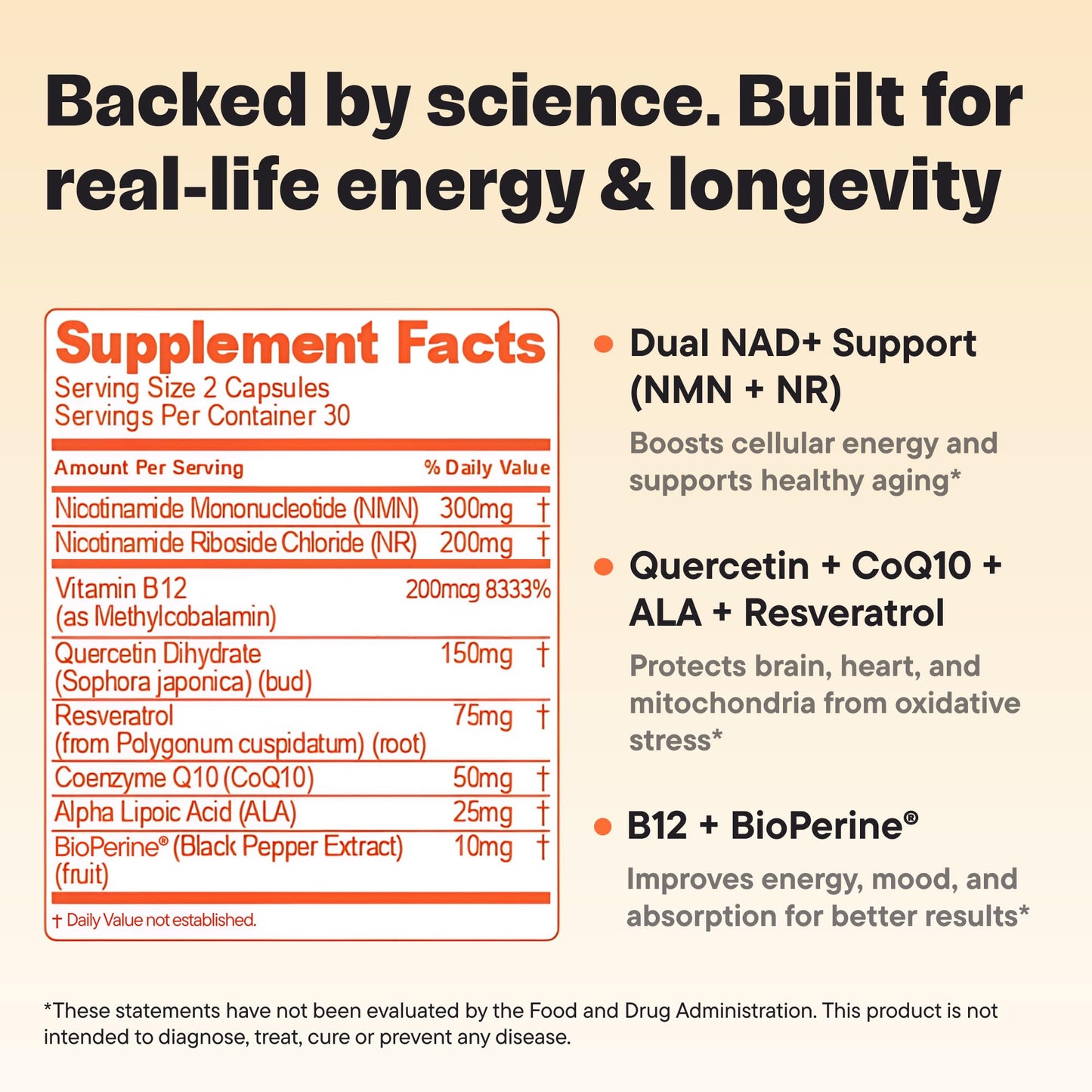 VitalForm NAD+ Booster – NMN + NR Complex for Energy, Healthy Aging & Brain Support | 60 Vegan Capsules