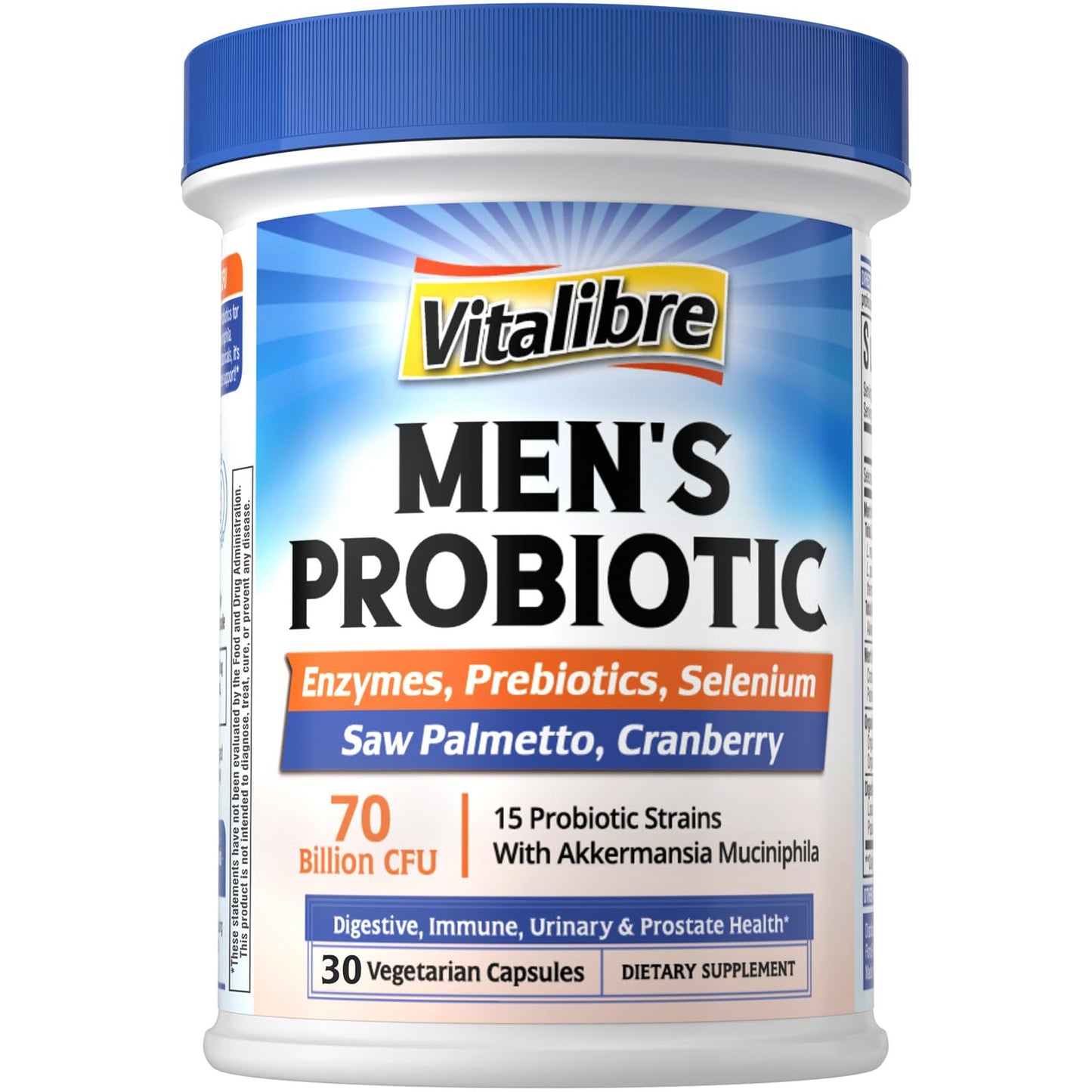 Vitalibre Probiotics for Men – 70B CFU with Akkermansia Muciniphila | Prostate & Digestive Health | 30 Capsules