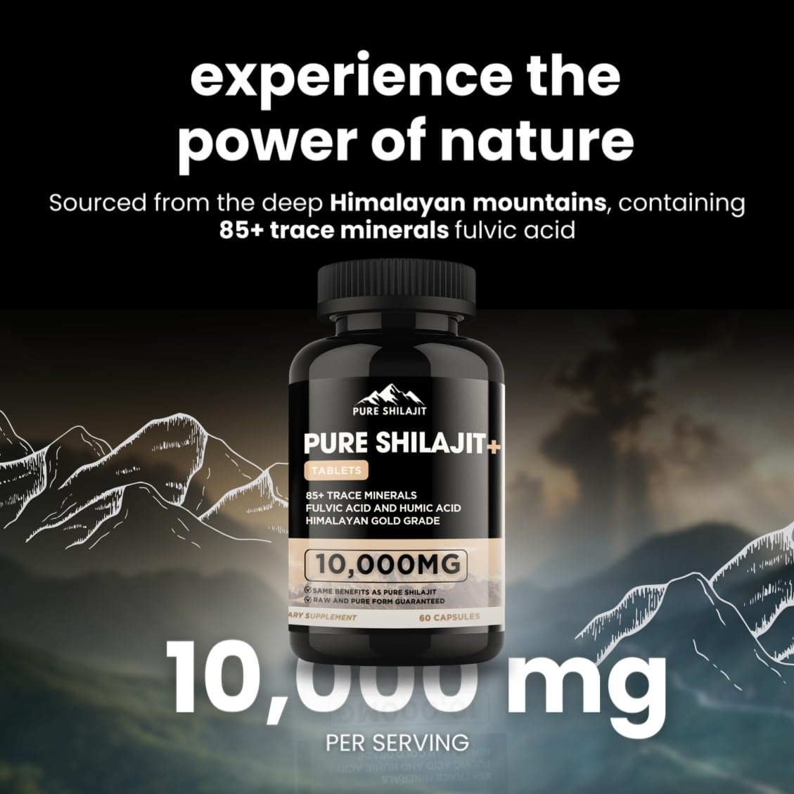 Pure Shilajit Capsules | Maximum Potency Organic Himalayan Resin – 60 Tablets