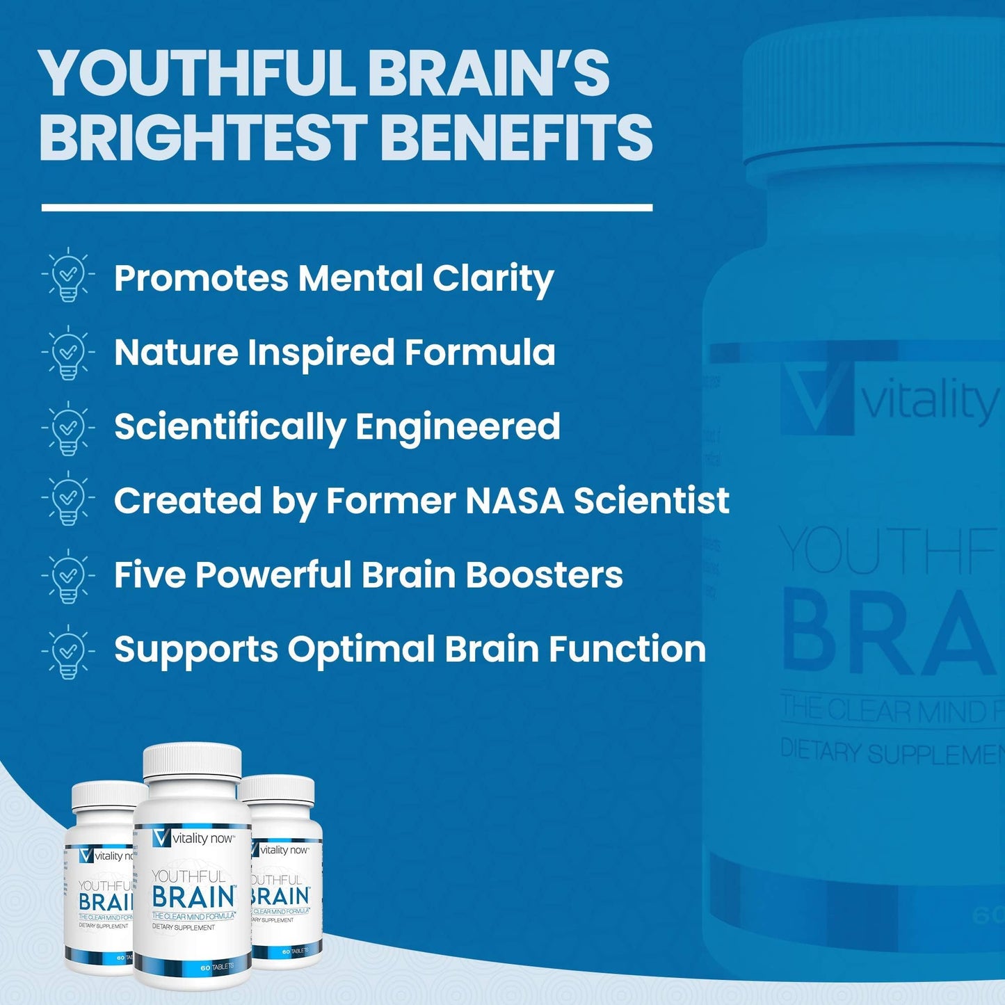 Vitality Now Youthful Brain - Brain Health Support with Bacopa & B12 | 60 Count
