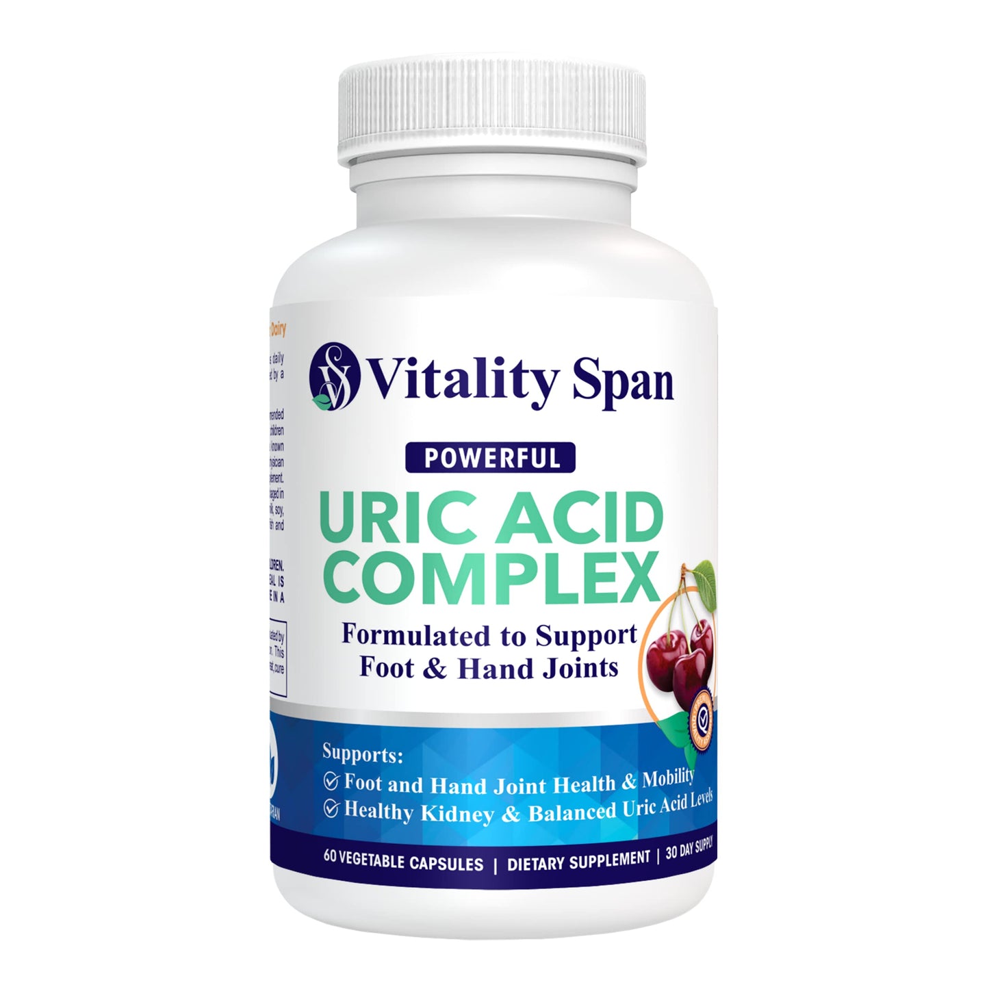 Vitality Span Uric Acid Cleanse - Turmeric & Tart Cherry, 60 Veg Capsules, Made in USA