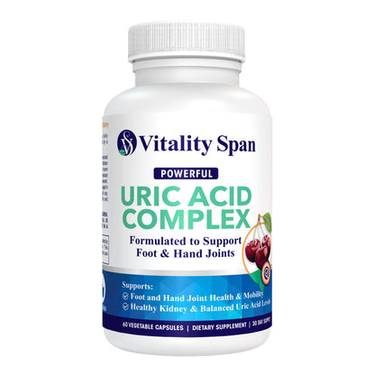 Vitality Span Uric Acid Cleanse - Turmeric & Tart Cherry, 60 Veg Capsules, Made in USA
