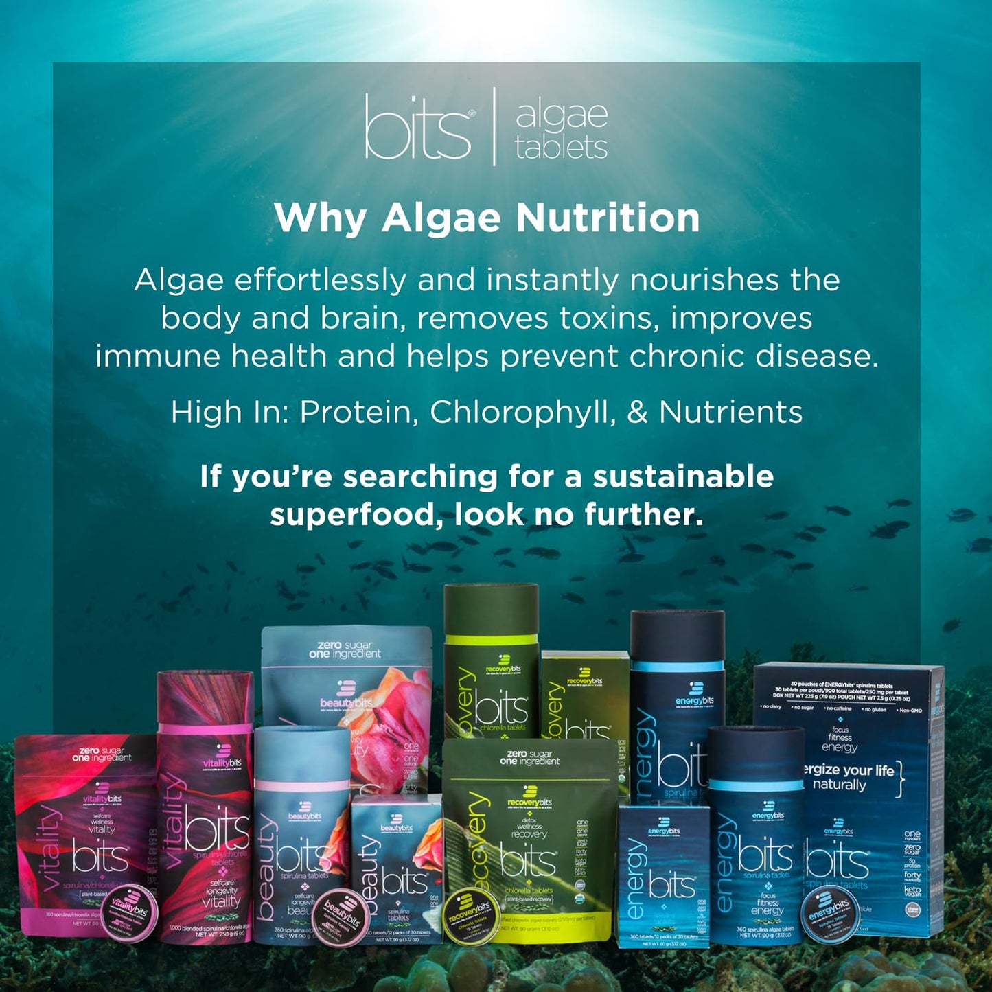 VITALITYbits - Organic Blended Spirulina & Chlorella Tablets - Algae Superfood - Energy, Self Care, Beauty - Replace Greens, Supplements, Protein, Snacks - Vegan, Keto, Gluten Free - 1000 Tablets Can