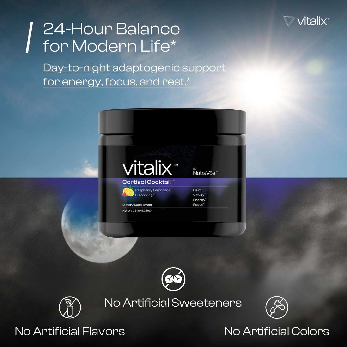 NutraVōs Vitalix – Cortisol Reducer & Adaptogen Drink Mix (Ashwagandha KSM-66, Magnesium Glycinate, L-Theanine) Raspberry Lemonade – 30 Servings