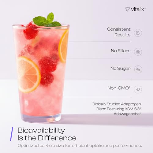 NutraVōs Vitalix – Cortisol Reducer & Adaptogen Drink Mix (Ashwagandha KSM-66, Magnesium Glycinate, L-Theanine) Raspberry Lemonade – 30 Servings