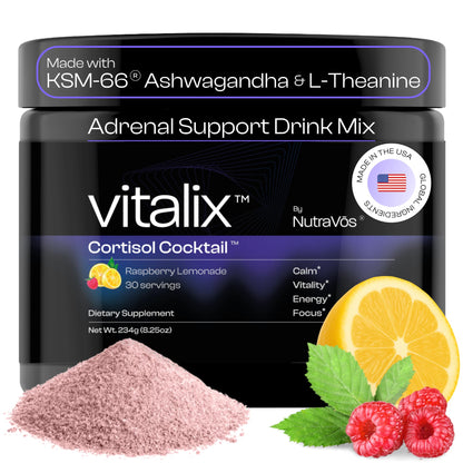 NutraVōs Vitalix – Cortisol Reducer & Adaptogen Drink Mix (Ashwagandha KSM-66, Magnesium Glycinate, L-Theanine) Raspberry Lemonade – 30 Servings