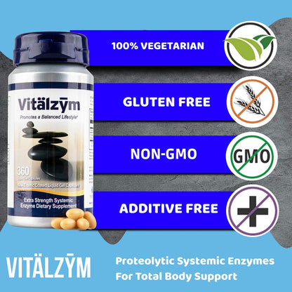 VITÄLZYM Proteolytic Systemic Enzymes Liquid Gel Capsules – Serrapeptase, Joint & Immune Support, 360 Capsules