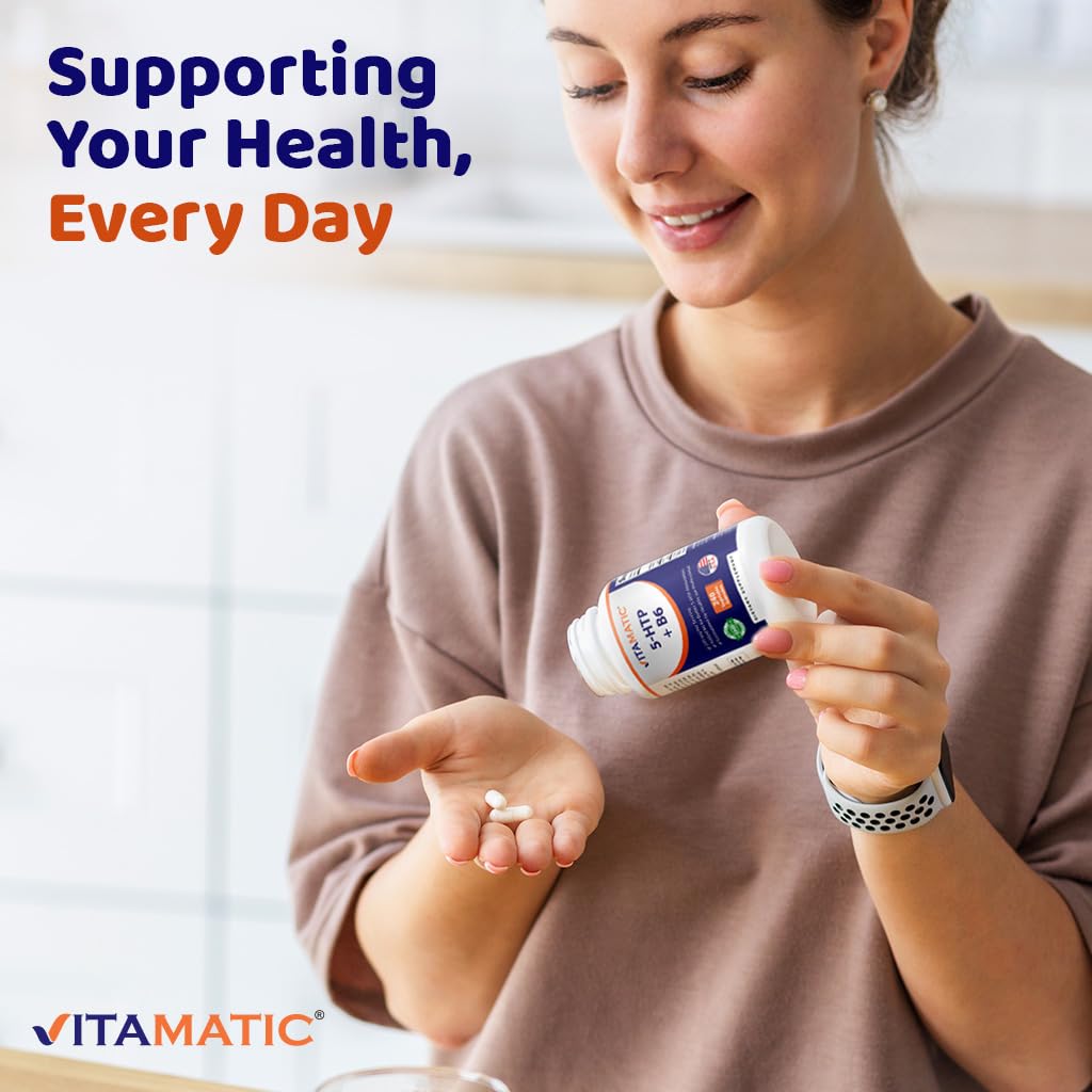 Vitamatic 5-HTP 200mg + B6 5mg - 240 Vegetarian Capsules | 5-HTP Supplement (Griffonia Simplicifolia Seed Extract)