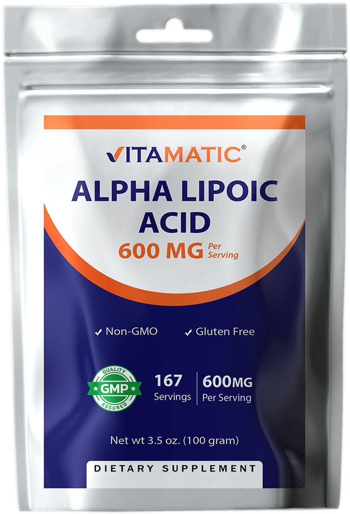 Vitamatic Pure Alpha Lipoic Acid (ALA) 600mg Per Serving - 167 Servings - Non-GMO & Gluten Free