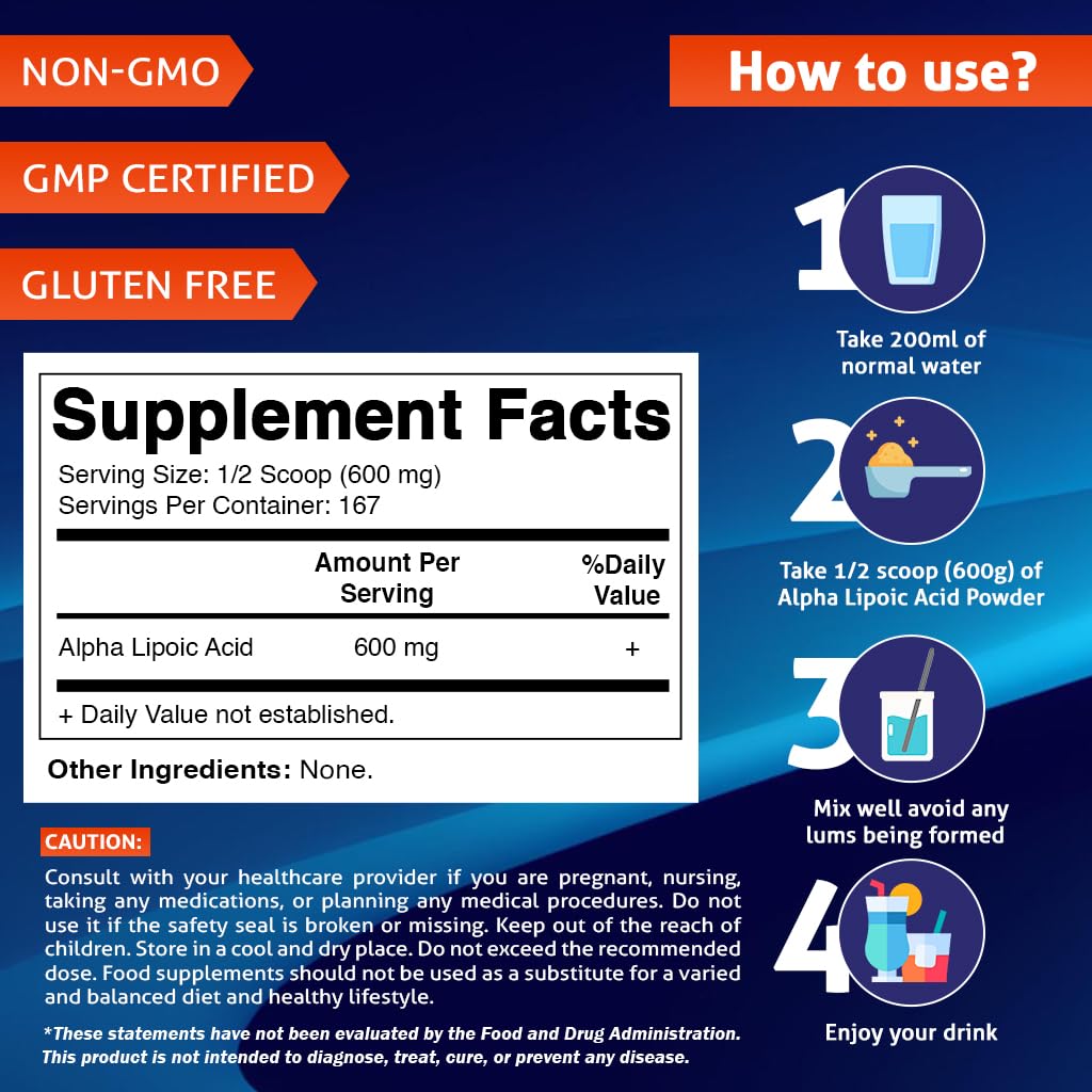 Vitamatic Pure Alpha Lipoic Acid (ALA) 600mg Per Serving - 167 Servings - Non-GMO & Gluten Free