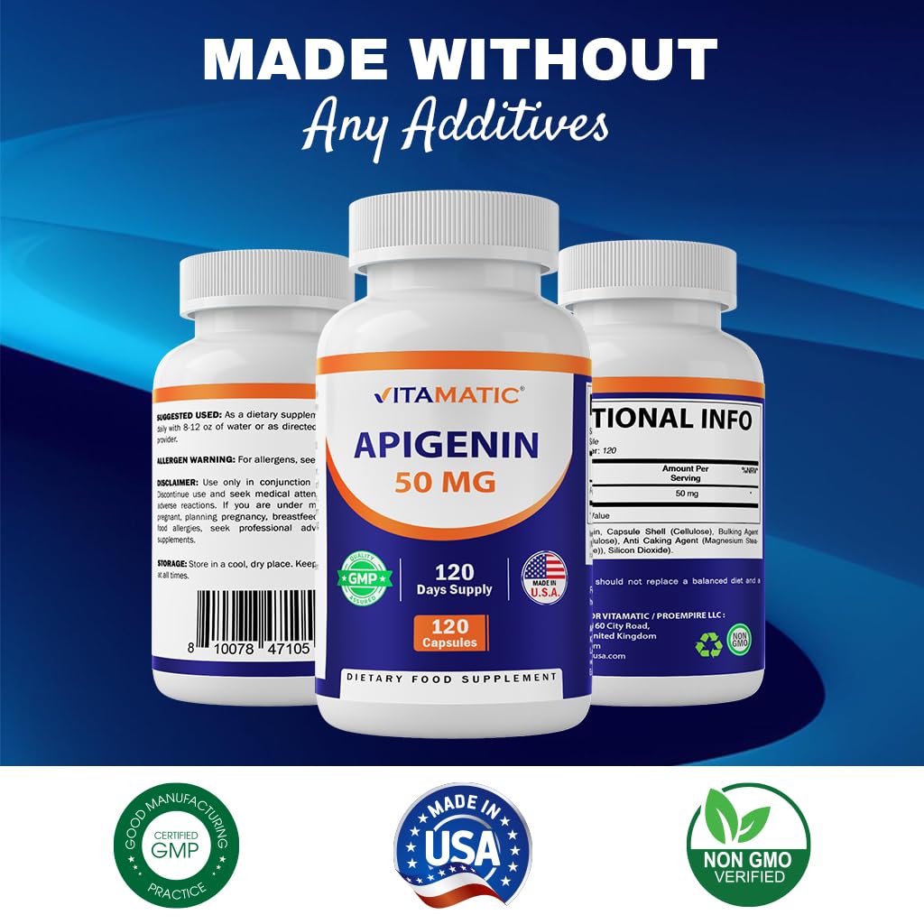 Vitamatic 2 Pack Apigenin 50mg - 240 Vegetarian Capsules | Prostate Health, Metabolism & Relaxation