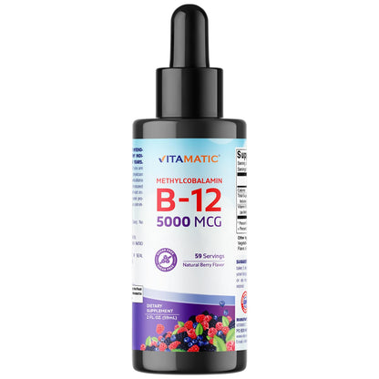 Vitamatic Liquid Vitamin B12 5000 mcg – Berry Flavor – Sublingual 2 fl oz