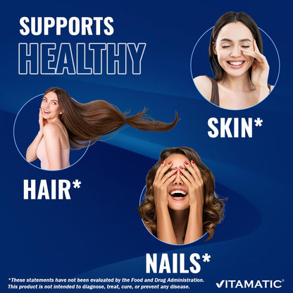 Vitamatic Biotin 10,000 mcg (10 mg) – Stronger Hair, Skin & Nails | 365 Vegan Tablets (Vitamin B7)