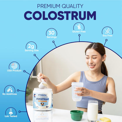 Vitamatic Bovine Colostrum 30% IgG Powder – Gut Health & Immune Support (60g, Unflavored)