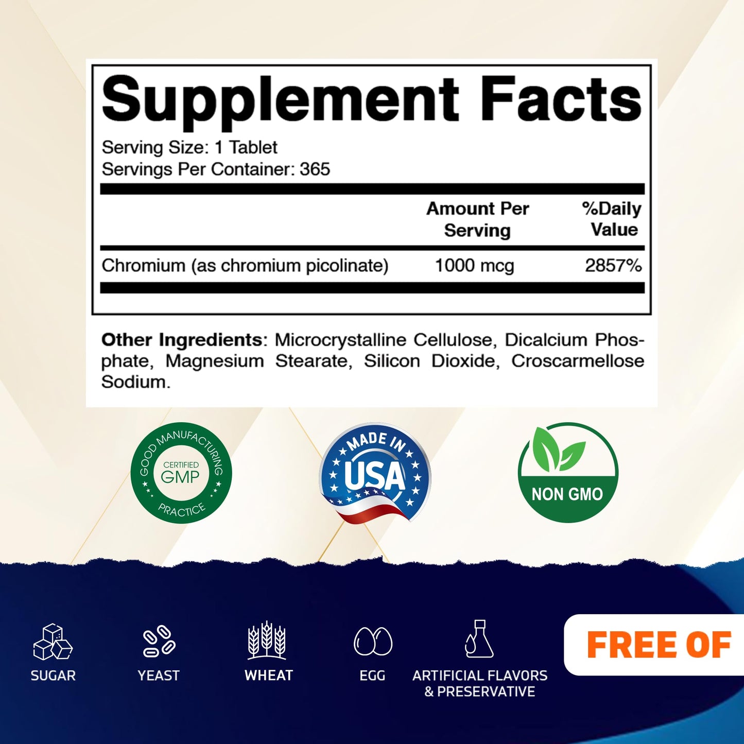 Vitamatic Chromium 1000 mcg – 365 Tablets | High Potency Picolinate | Non-GMO, Gluten Free