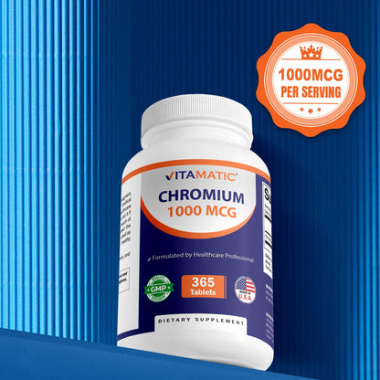 Vitamatic Chromium 1000 mcg – 365 Tablets | High Potency Picolinate | Non-GMO, Gluten Free
