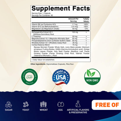 Vitamatic Cortisol Health Support - 90 Veggie Capsules | Adaptogenic & Nootropic