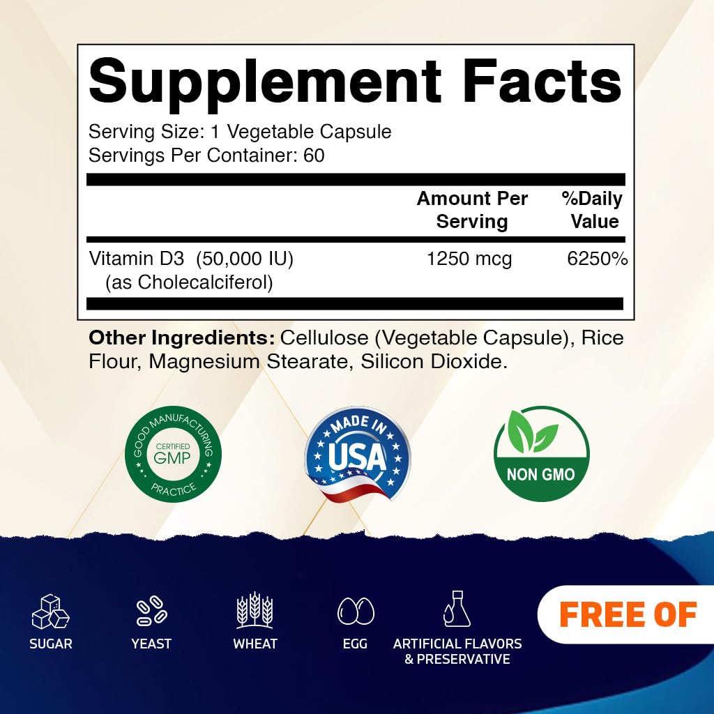 Vitamatic Vitamin D3 50,000 IU Weekly Dose – 60 Veggie Capsules