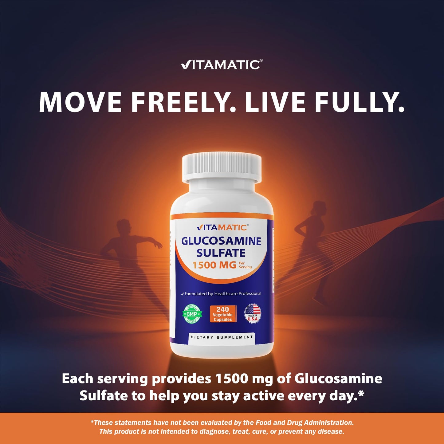 Vitamatic Glucosamine Sulfate 1500mg - 120 Servings, 240 Capsules