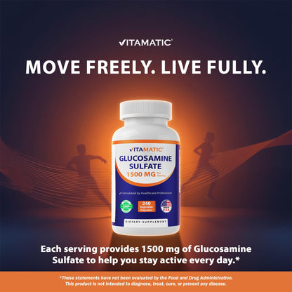 Vitamatic Glucosamine Sulfate 1500mg - 120 Servings, 240 Capsules
