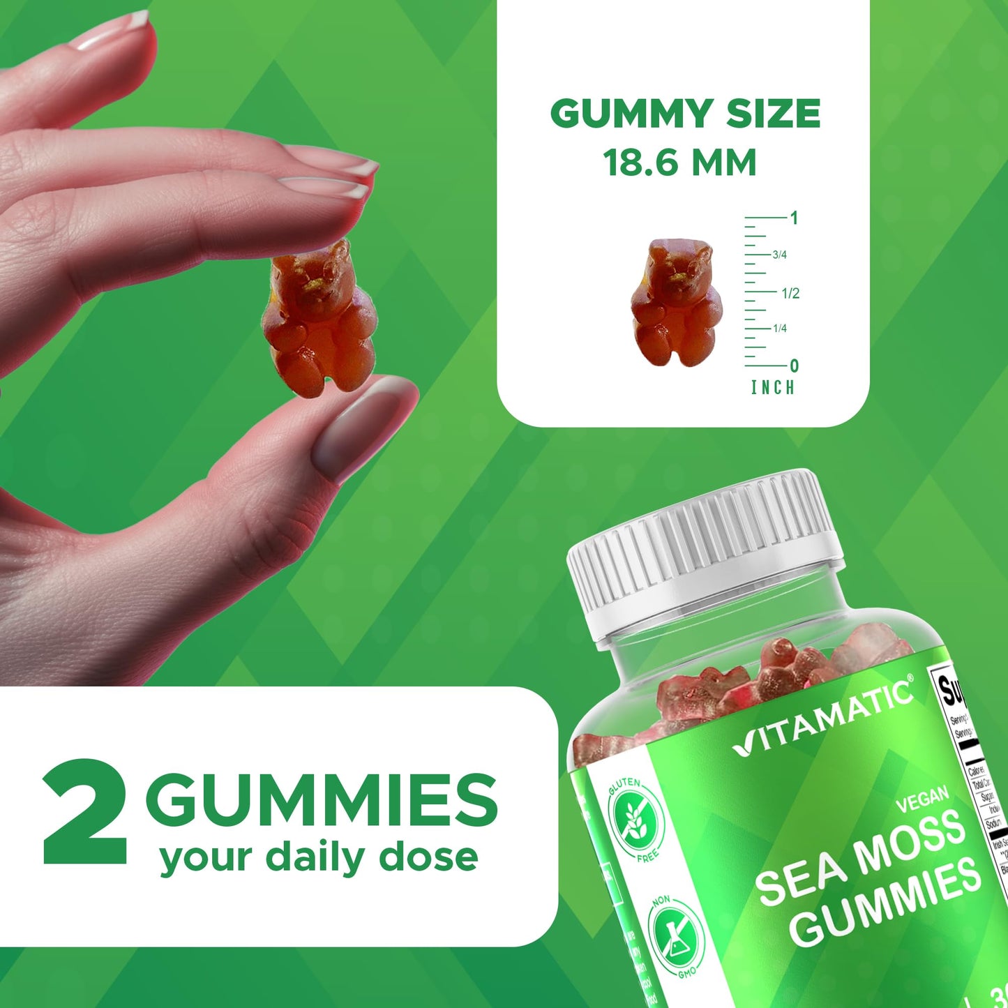Vitamatic Irish Sea Moss Gummies – 60 Ct | 3000mg Equivalent Per Serving (from Extract 132.5mg) | Bladderwrack & Burdock Root