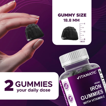 Vitamatic Iron 65 mg Gummies – Vegan Iron Gummies for Women & Men, 60 Gummies