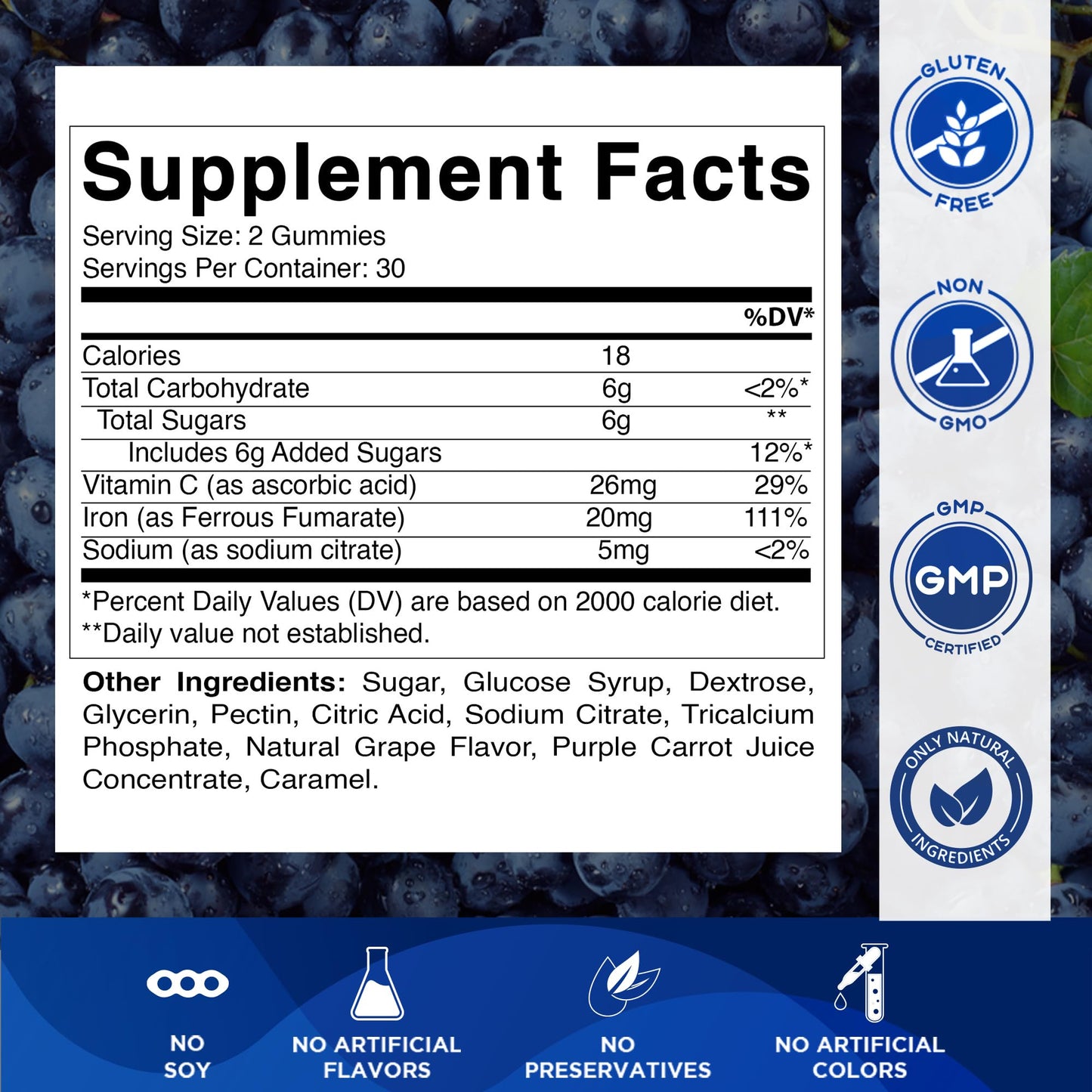 Vitamatic Iron Gummies - 20mg Iron + Vitamin C | 60 Vegan Gummies