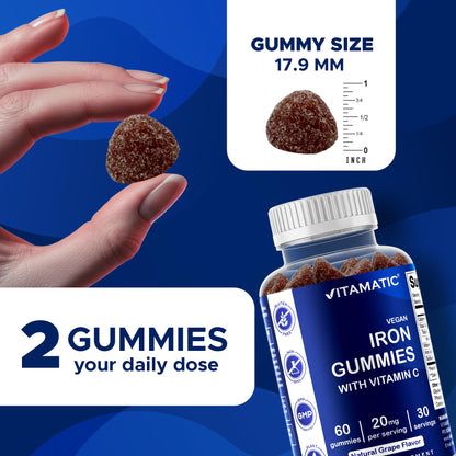 Vitamatic Iron Gummies - 20mg Iron + Vitamin C | 60 Vegan Gummies
