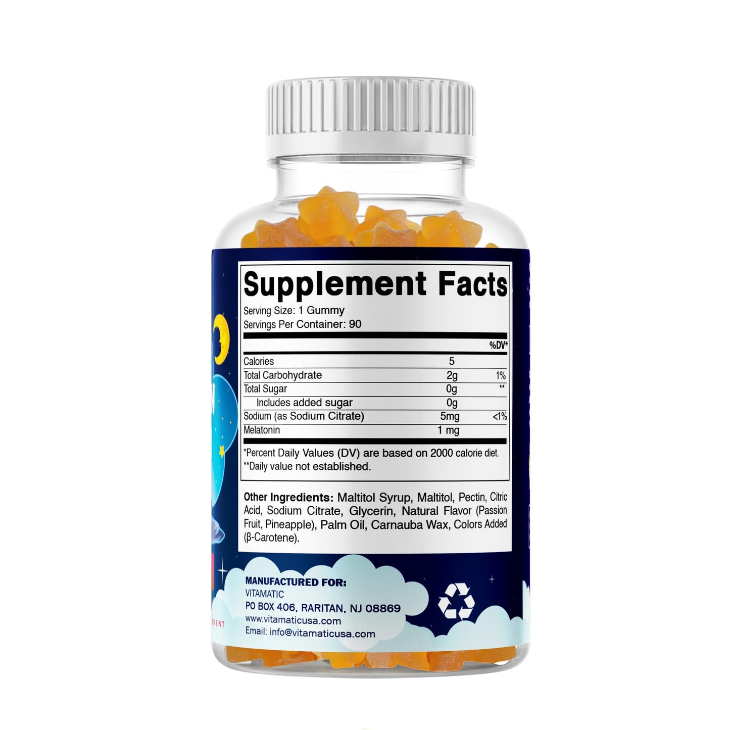 Vitamatic Sugar Free Kids Melatonin 1mg Gummies – Pineapple & Passionfruit, 90 Gummies (90 Days Supply)