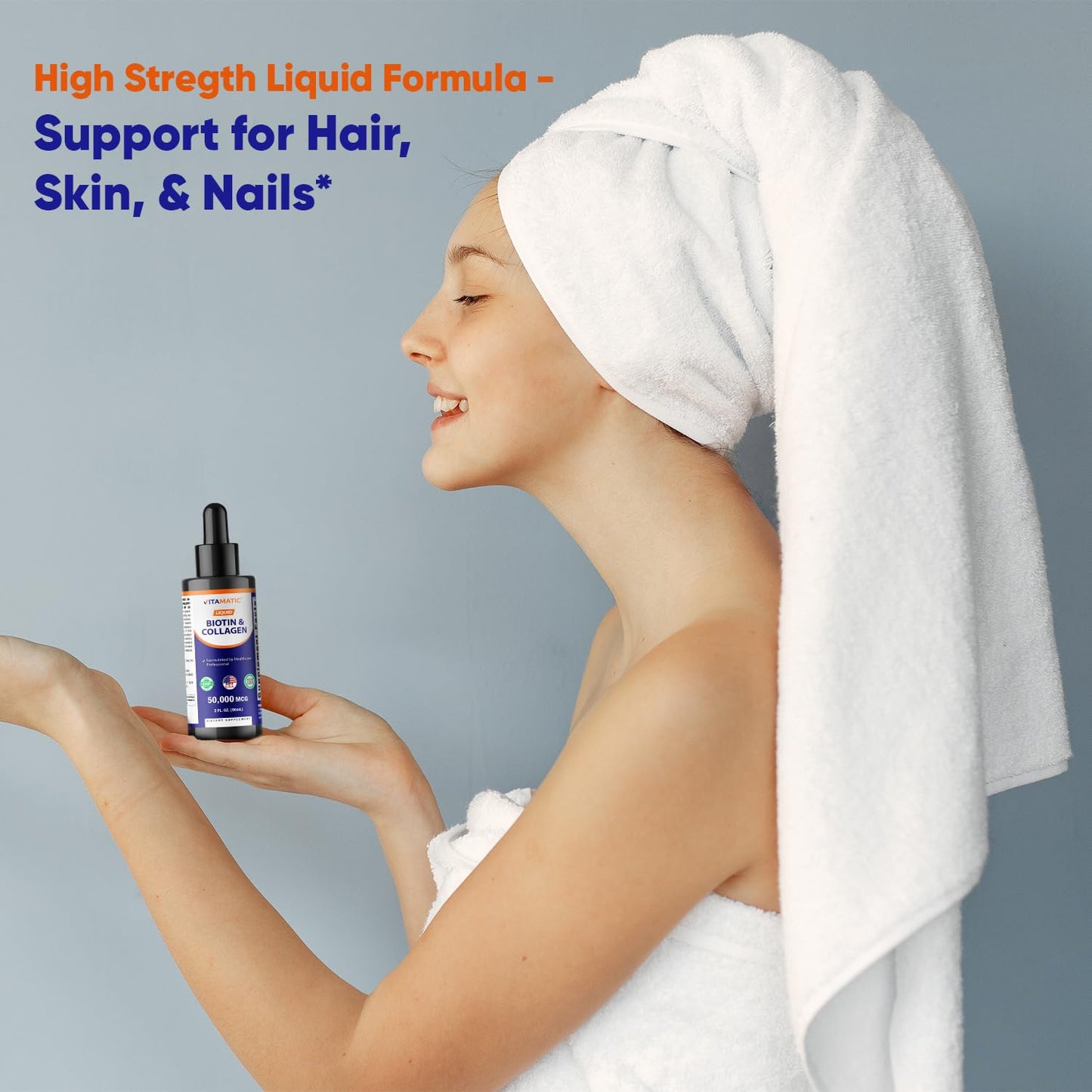 Vitamatic 2 Packs Liquid Biotin & Collagen for Hair Growth - Hair, Skin & Nails