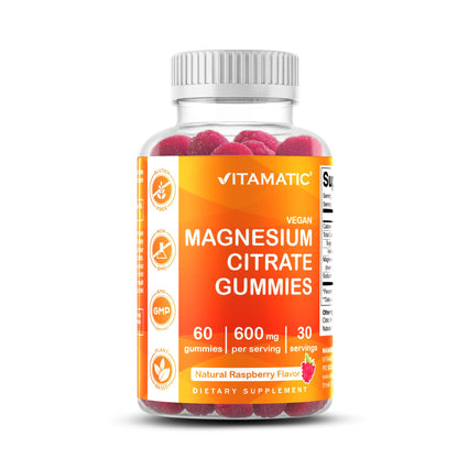 Vitamatic Magnesium Gummies 600mg – 60 Vegan Count for Relaxation, Muscle, Bone & Energy