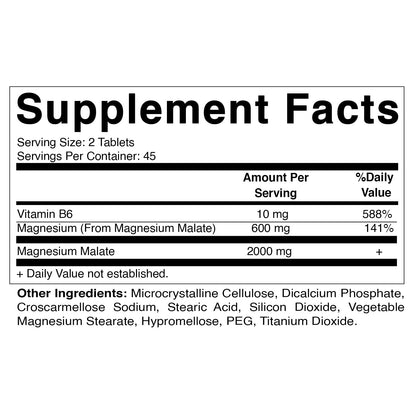 Vitamatic Magnesium Malate 2000mg | 90 Veg Tablets | B6 for Maximum Absorption