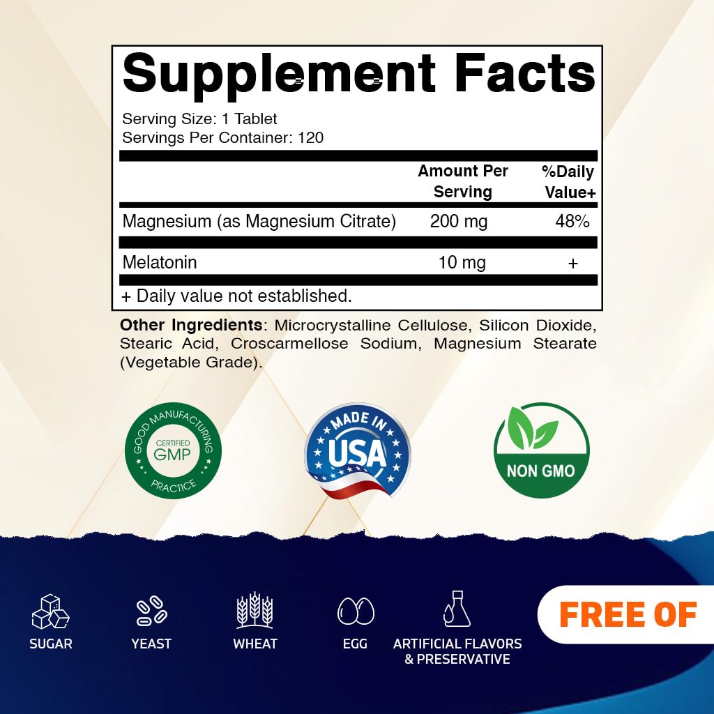 Vitamatic Melatonin 10 mg with Magnesium 200 mg – 120 Tablets | Sleep Support