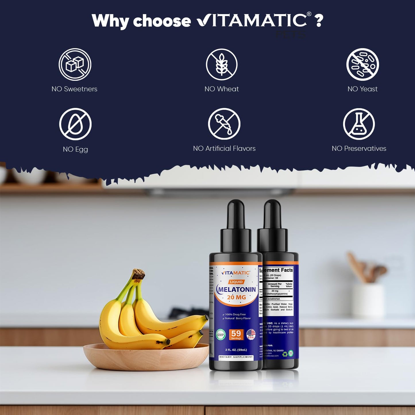 Vitamatic 4-Pack Melatonin 20mg Liquid Drops – Berry Flavor, Non-GMO