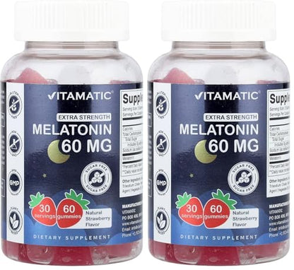 Vitamatic Sugar Free Melatonin Gummies 60 mg – 60 Veg Gummies, Pack of 2