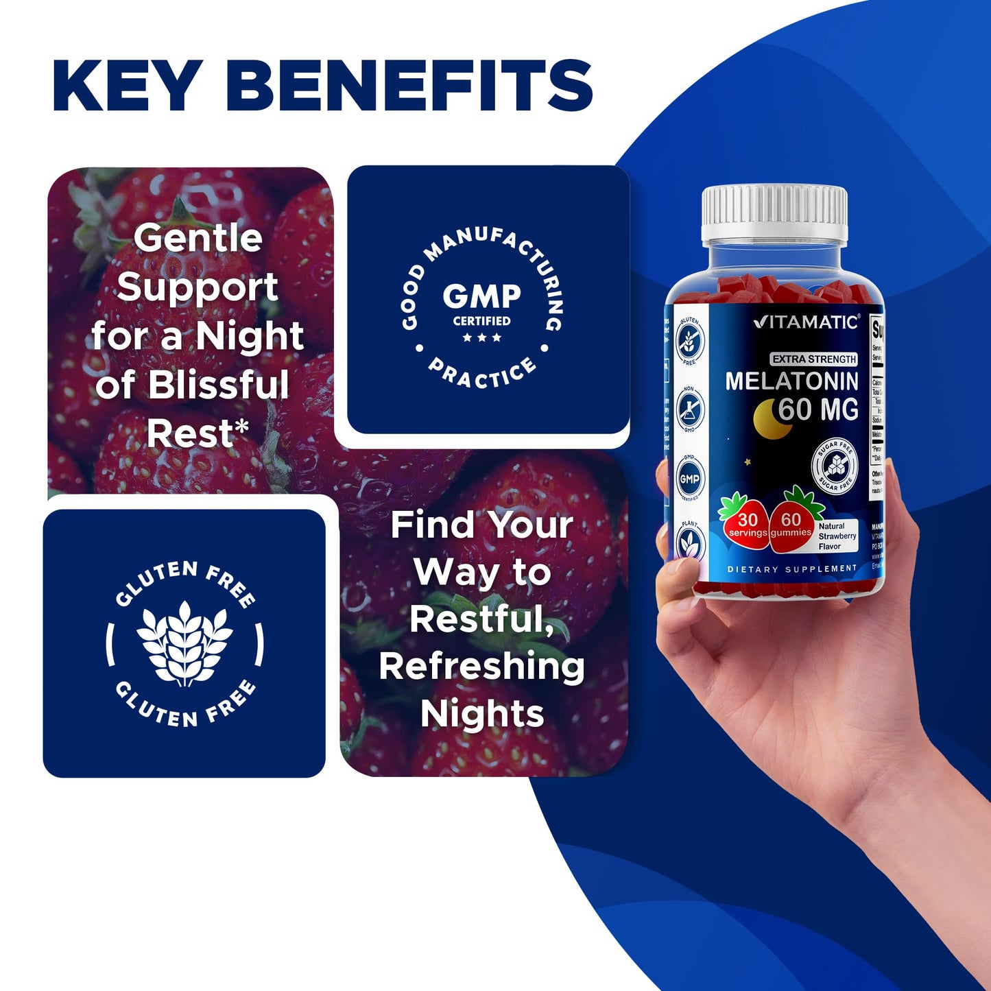 Vitamatic Sugar Free Melatonin Gummies 60 mg – 60 Veg Gummies, Pack of 2