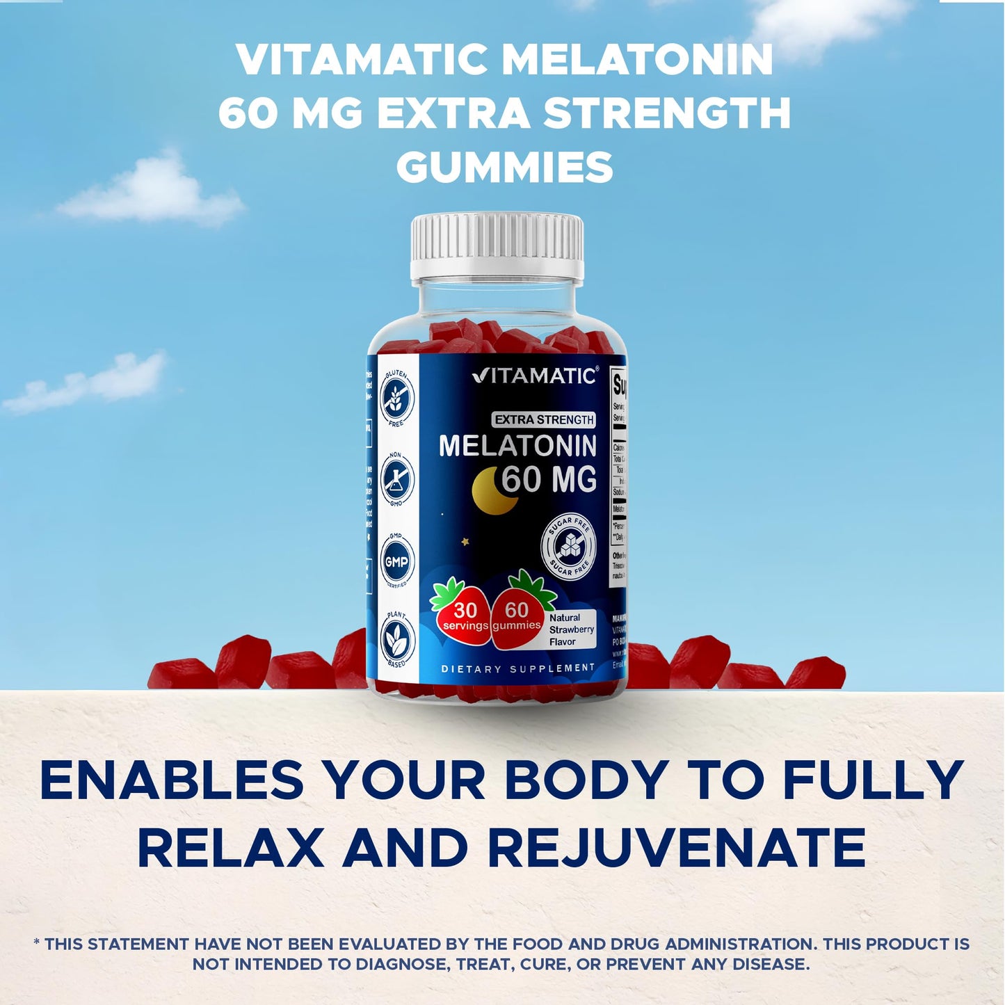 Vitamatic Sugar Free Melatonin Gummies 60 mg – 60 Veg Gummies, Pack of 2